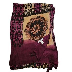 Quagga India Womens 25" x 74" Rectangle Lightweight Scarf Shawl Burgundy Gold